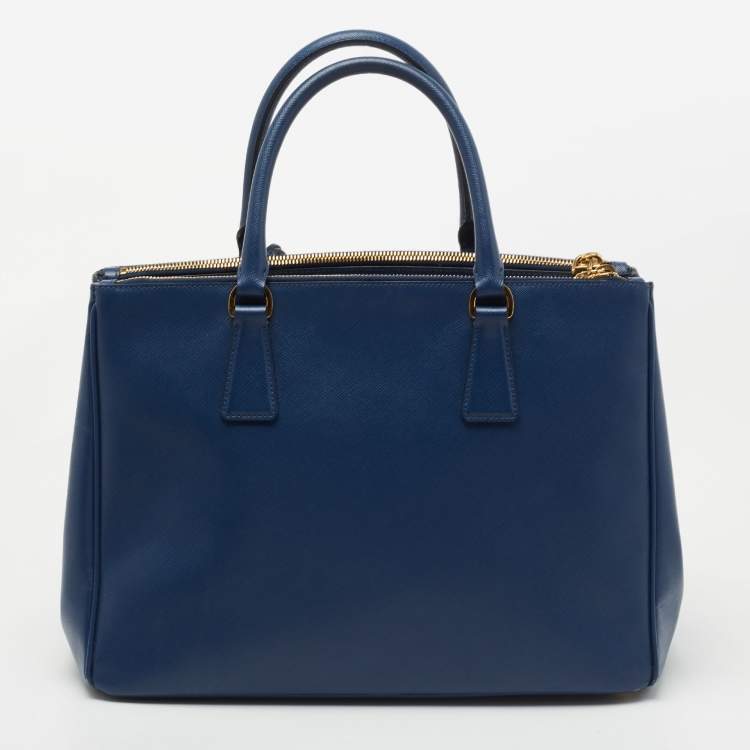 Pre Owned Prada Blue Saffiano Lux Leather Medium Double Zip Tote