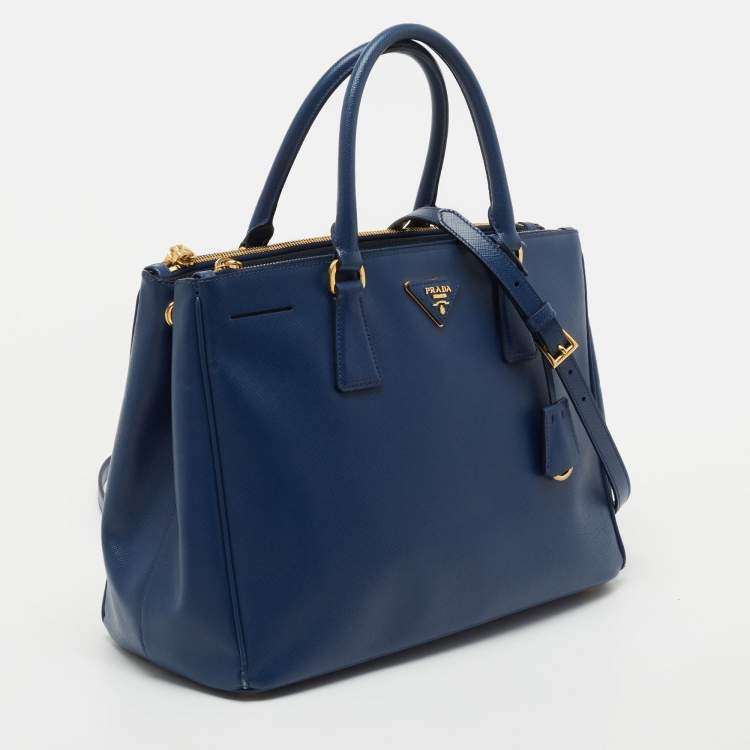 Pre Owned Prada Blue Saffiano Lux Leather Medium Double Zip Tote