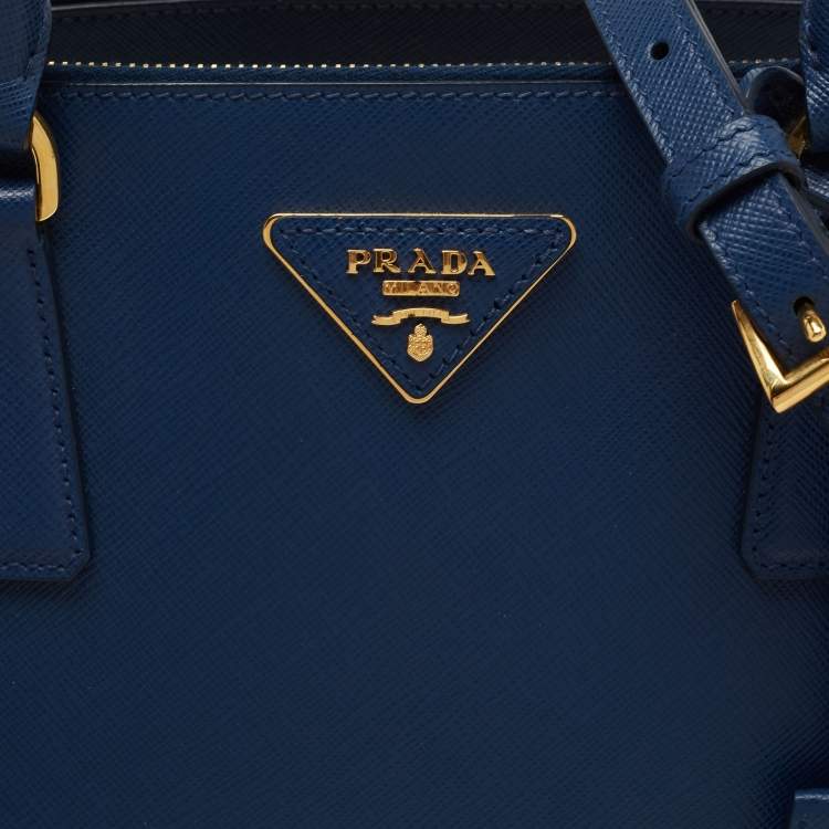 Pre Owned Prada Blue Saffiano Lux Leather Medium Double Zip Tote