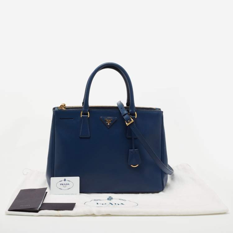 Pre Owned Prada Blue Saffiano Lux Leather Medium Double Zip Tote
