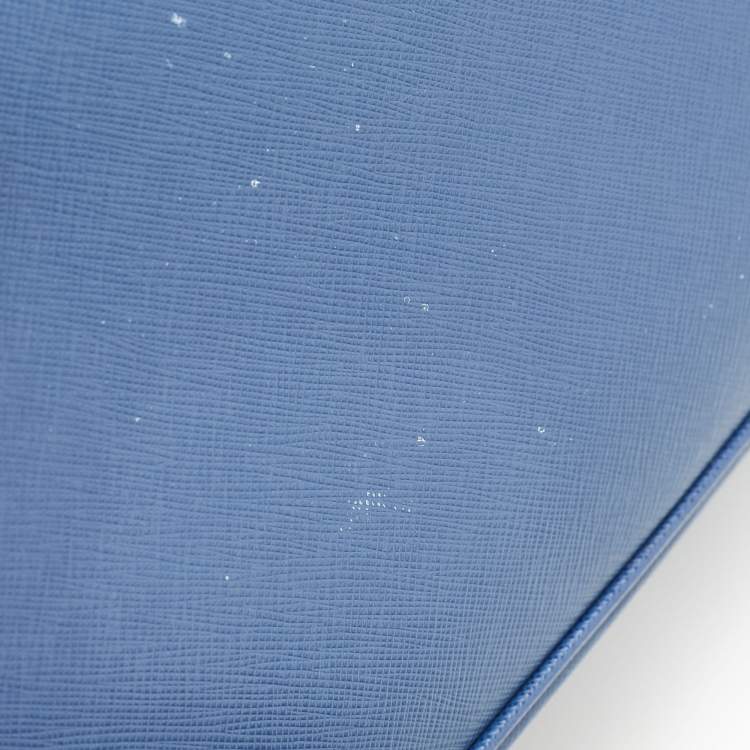 Pre Owned Prada Blue Saffiano Lux Leather Medium Double Zip Tote