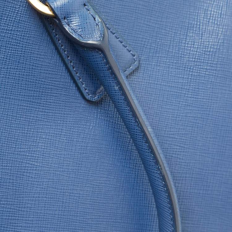 Pre Owned Prada Blue Saffiano Lux Leather Medium Double Zip Tote