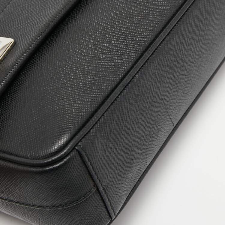 Pre Owned Prada Black Saffiano Leather Double Turnlock Shoulder Bag