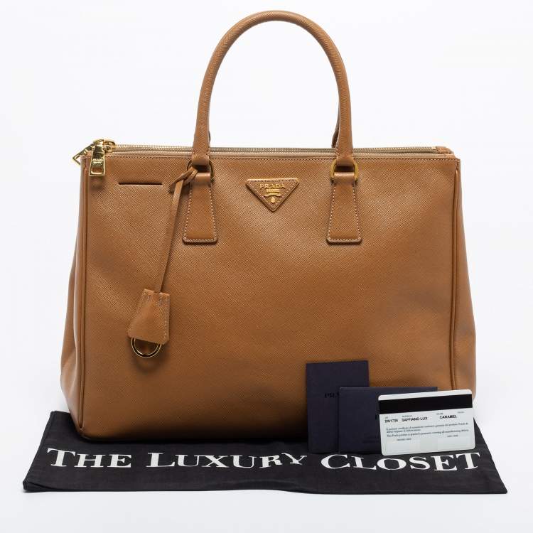 Pre Owned Prada Brown Saffiano Lux Leather Medium Galleria Double Zip Tote