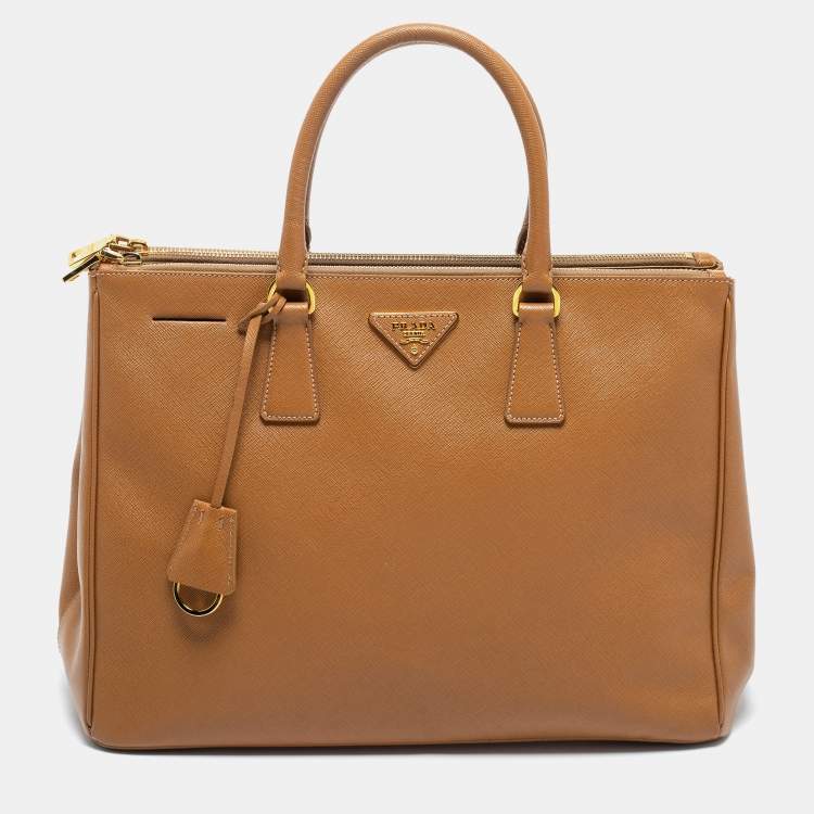 Pre Owned Prada Brown Saffiano Lux Leather Medium Galleria Double Zip Tote