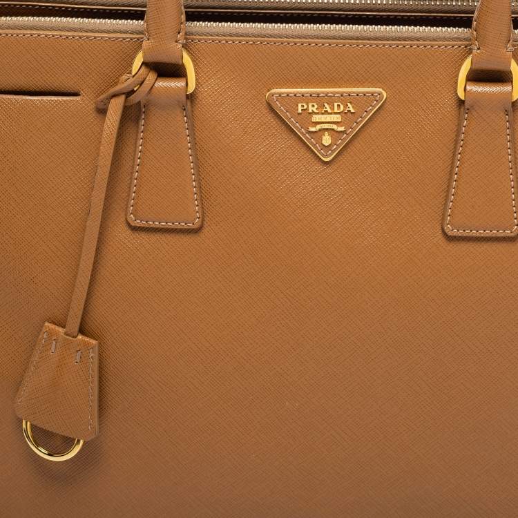 Pre Owned Prada Brown Saffiano Lux Leather Medium Galleria Double Zip Tote