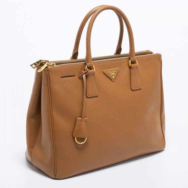 Pre Owned Prada Brown Saffiano Lux Leather Medium Galleria Double Zip Tote