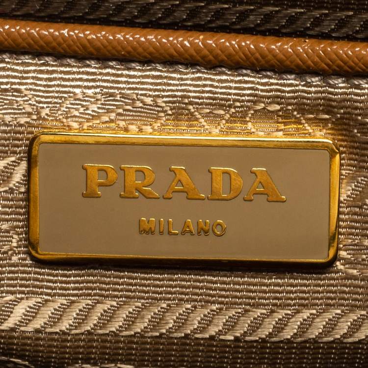 Pre Owned Prada Brown Saffiano Lux Leather Medium Galleria Double Zip Tote