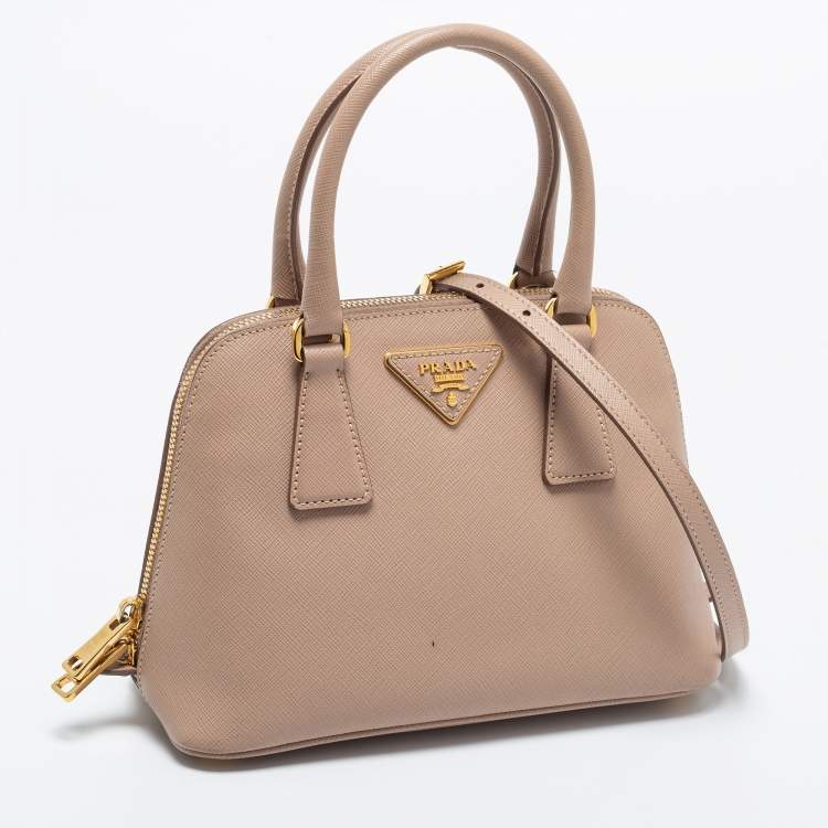 Pre Owned Prada Beige Saffiano Lux Leather Small Promenade Satchel