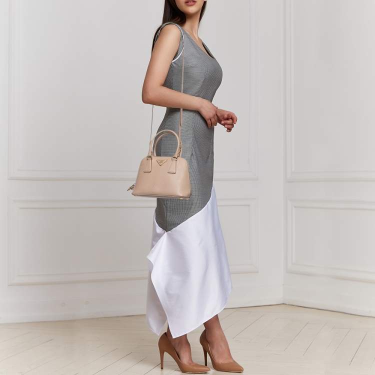 Pre Owned Prada Beige Saffiano Lux Leather Small Promenade Satchel