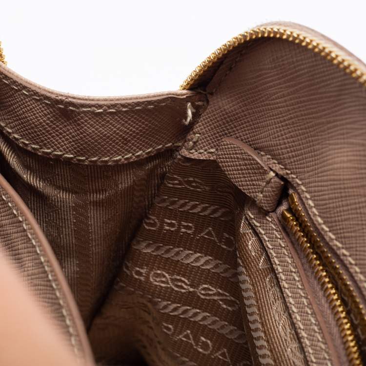 Pre Owned Prada Beige Saffiano Lux Leather Small Promenade Satchel
