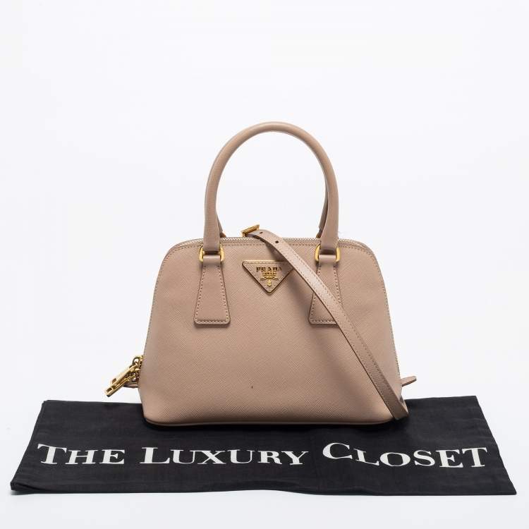 Pre Owned Prada Beige Saffiano Lux Leather Small Promenade Satchel