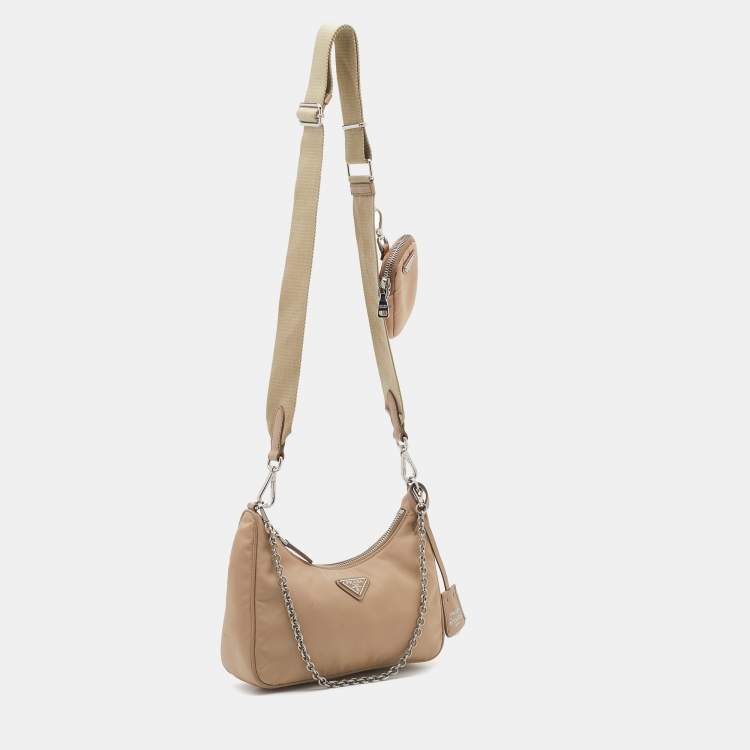 Pre Owned Prada Beige Nylon and Leather Re-Edition 2005 Shoulder Bag