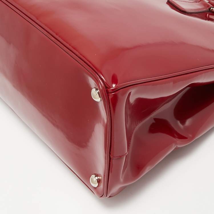 Pre Owned Prada Red Patent Leather Large Galleria Double Zip Tote