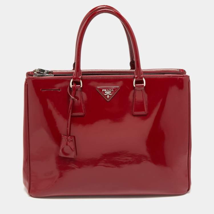 Pre Owned Prada Red Patent Leather Large Galleria Double Zip Tote