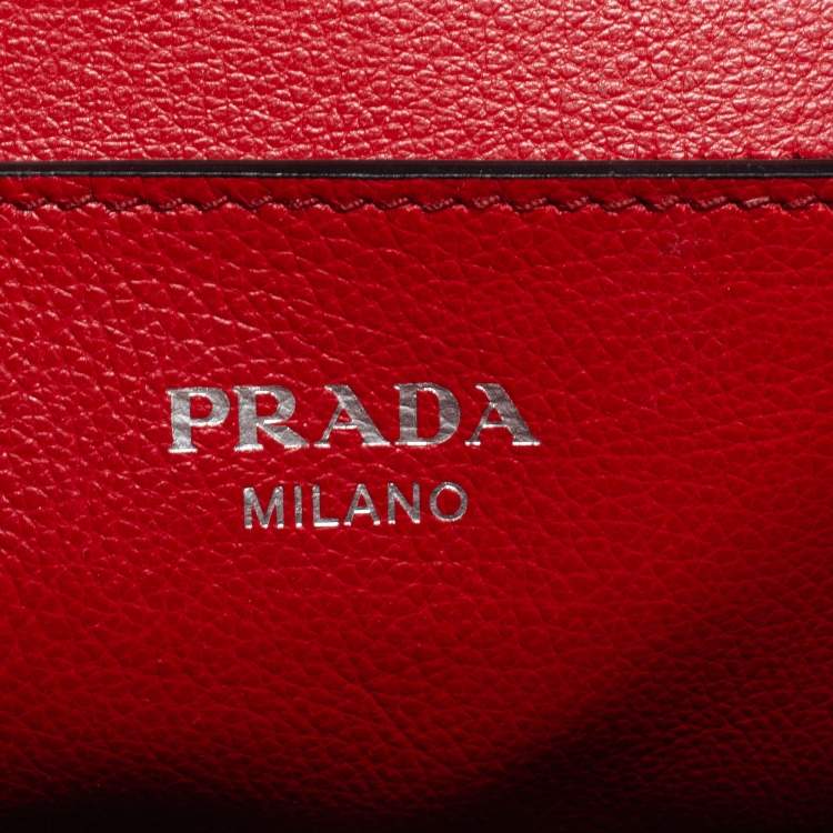 Pre Owned Prada Red Studded Vitello Daino Leather Flap Crossbody Bag