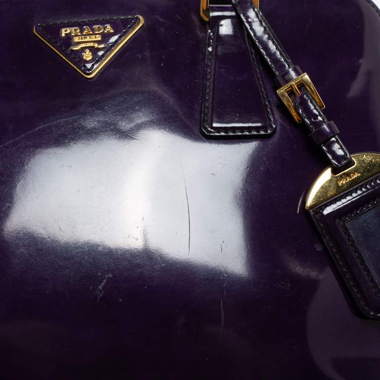 Pre Owned Prada Purple Patent Leather Medium Promenade Satchel