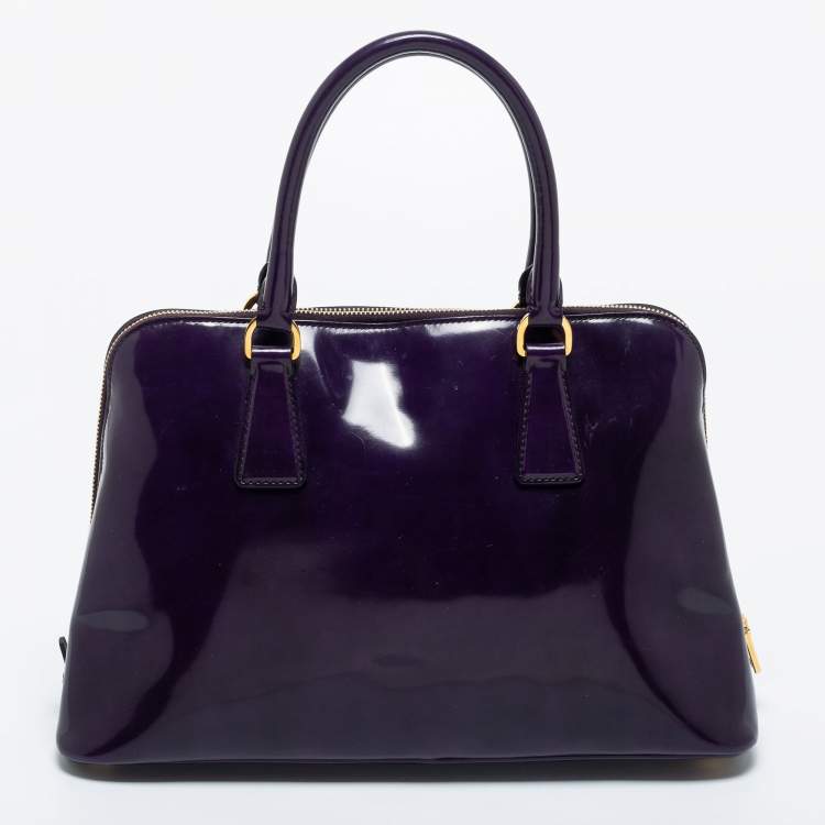 Pre Owned Prada Purple Patent Leather Medium Promenade Satchel