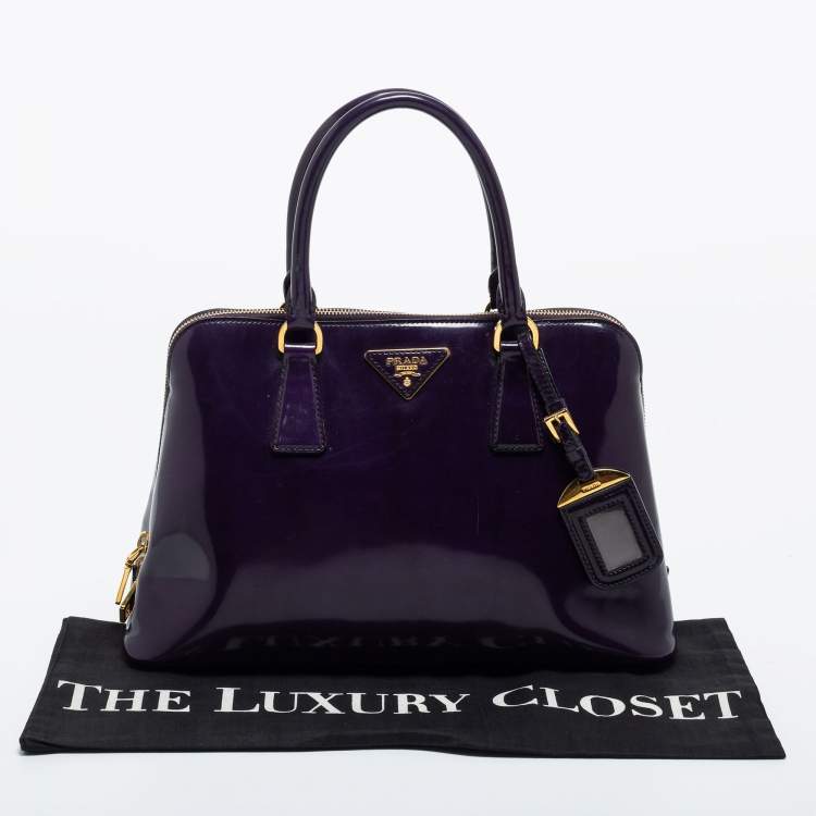 Pre Owned Prada Purple Patent Leather Medium Promenade Satchel