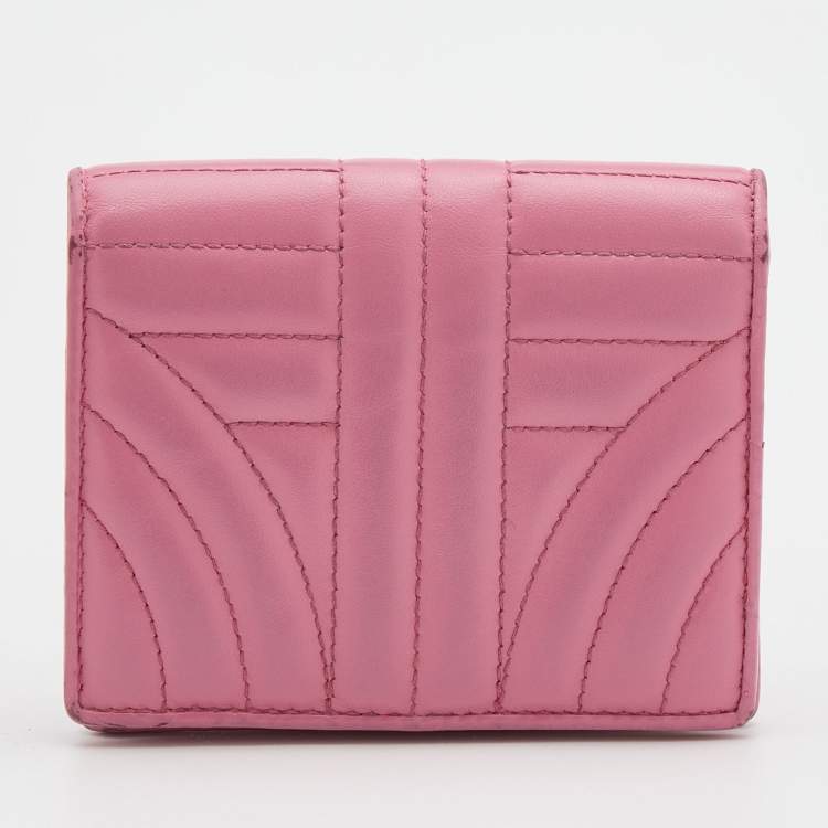 Pre Owned Prada Pink Quilted Leather Logo Embellished Bifold Wallet