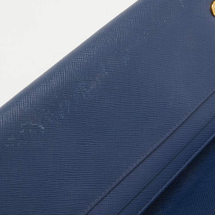 Pre Owned Prada Blue Saffiano Leather Wallet On Chain
