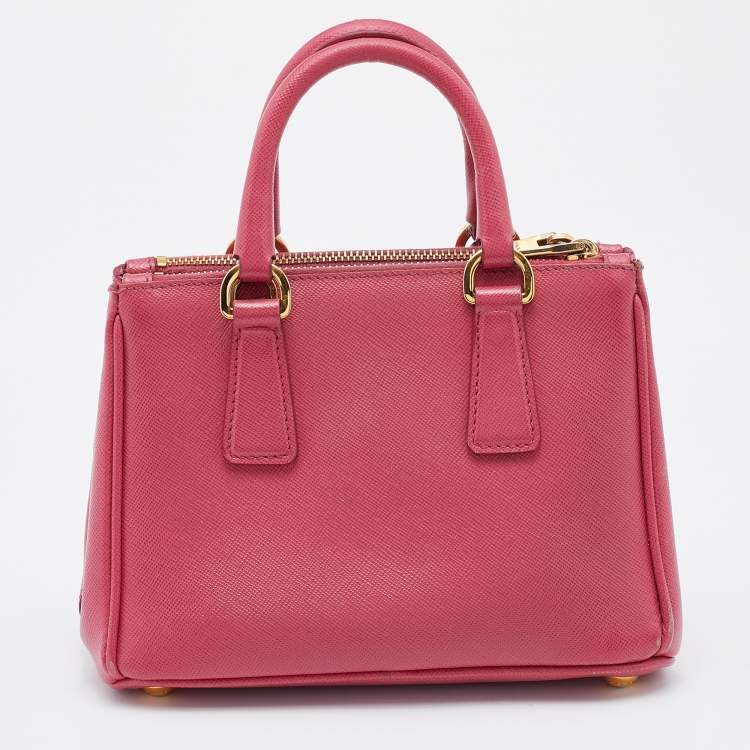 Pre Owned Prada Pink Saffiano Leather Micro Galleria Tote
