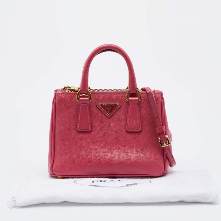 Pre Owned Prada Pink Saffiano Leather Micro Galleria Tote