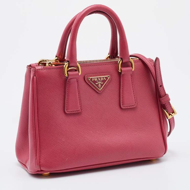 Pre Owned Prada Pink Saffiano Leather Micro Galleria Tote