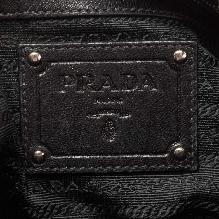 Pre Owned Prada Black Leather Ruffle Hobo
