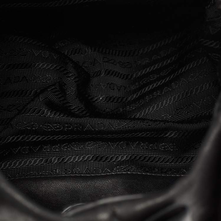 Pre Owned Prada Black Leather Ruffle Hobo