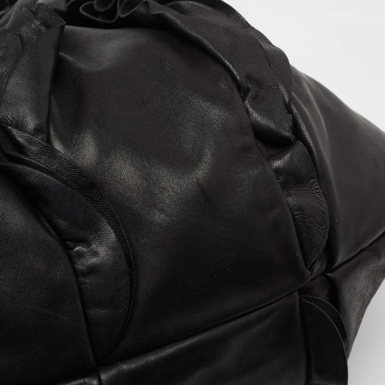 Pre Owned Prada Black Leather Ruffle Hobo