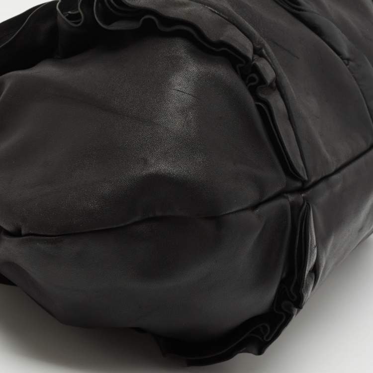 Pre Owned Prada Black Leather Ruffle Hobo