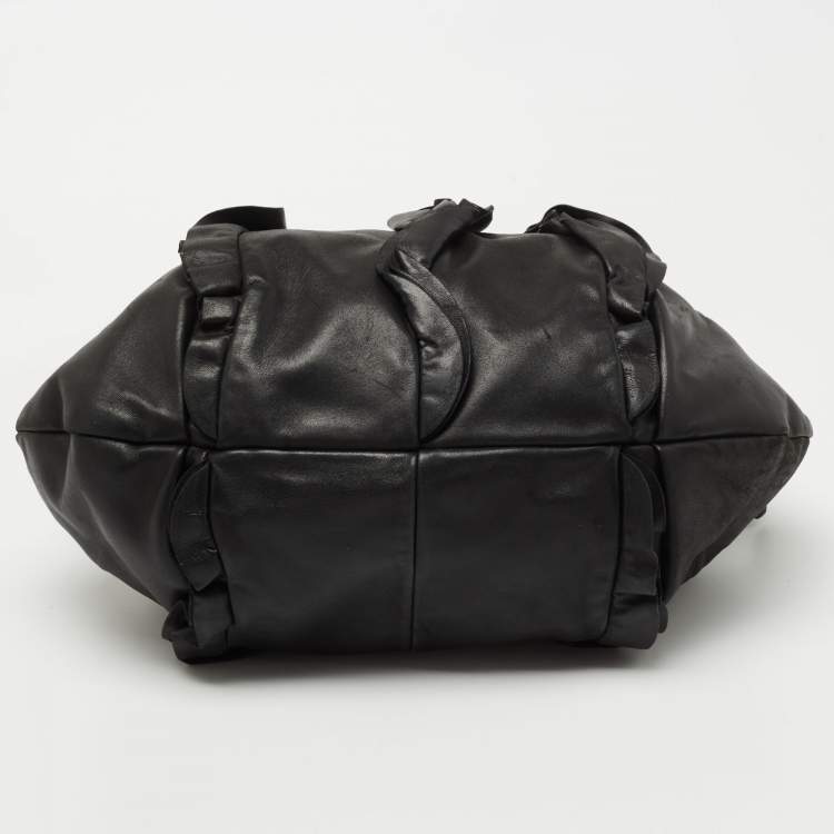 Pre Owned Prada Black Leather Ruffle Hobo