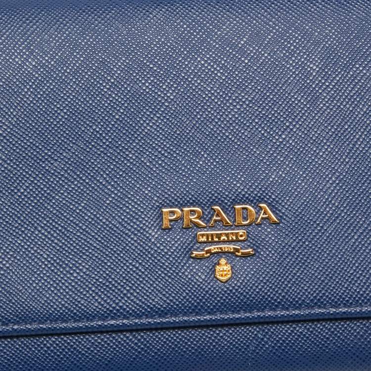 Pre Owned Prada Navy Blue Saffiano Leather Wallet on Chain
