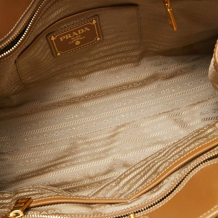 Pre Owned Prada Blue/Brown Canvas and Saffiano Leather Satchel