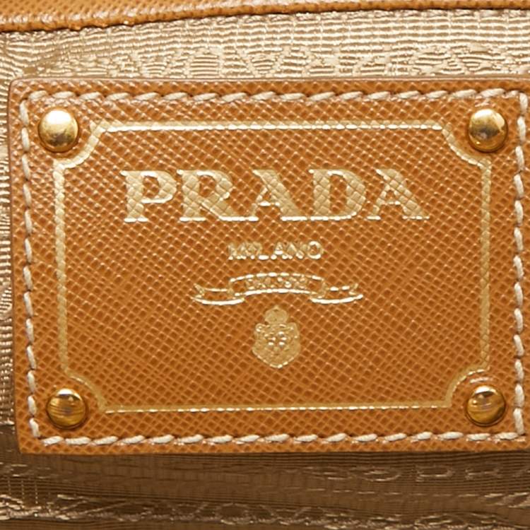 Pre Owned Prada Blue/Brown Canvas and Saffiano Leather Satchel