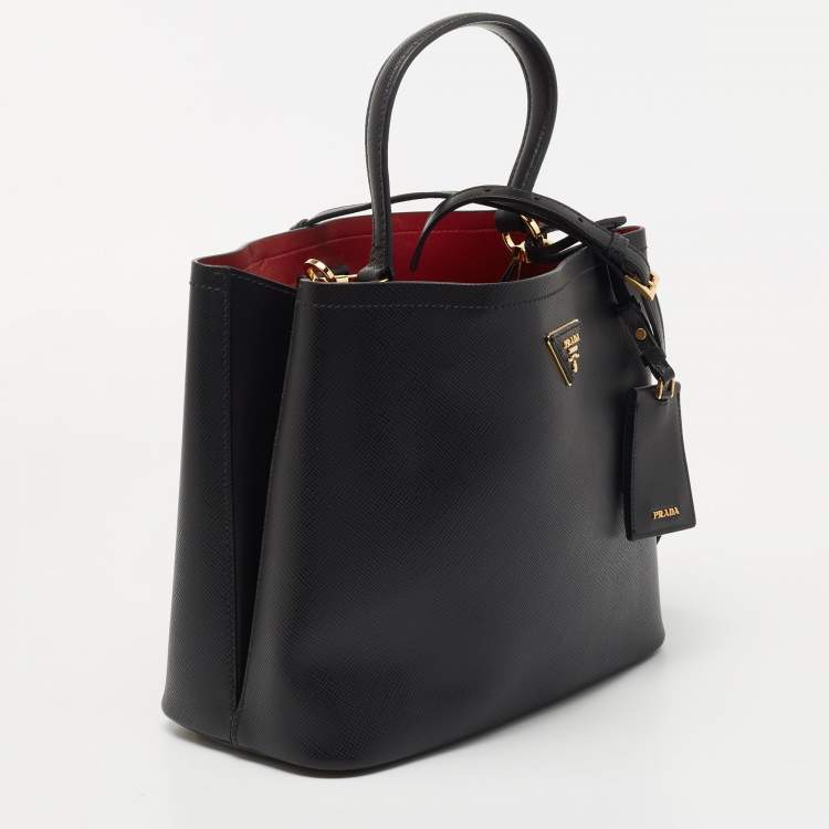 Pre Owned Prada Black Saffiano Lux Leather Panier Top Handle Bag