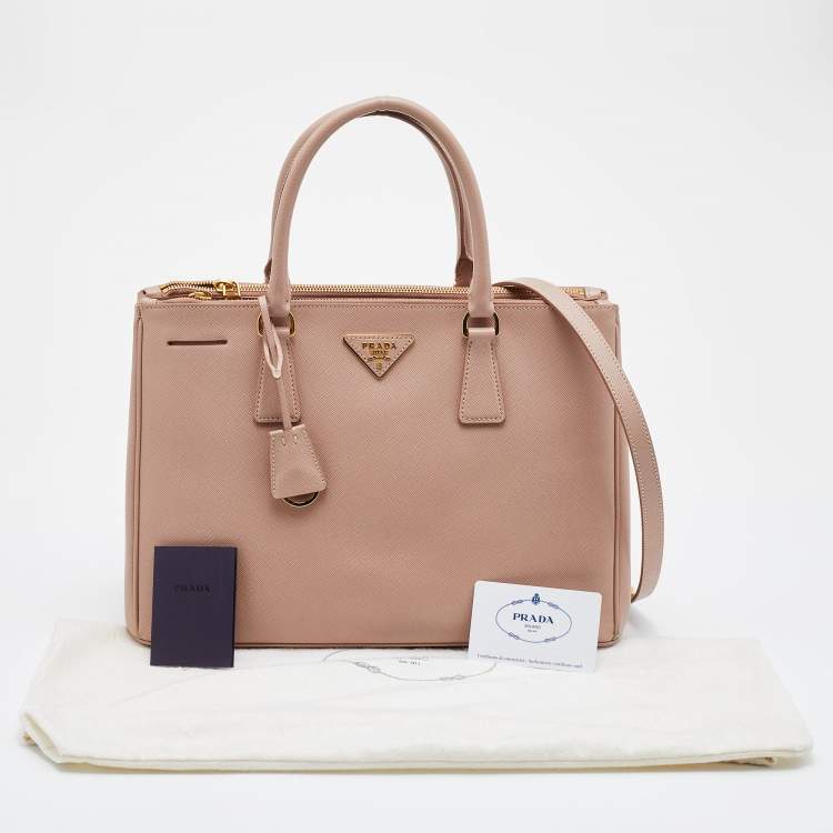 Pre Owned Prada Beige Saffiano Leather Medium Galleria Double Zip Tote