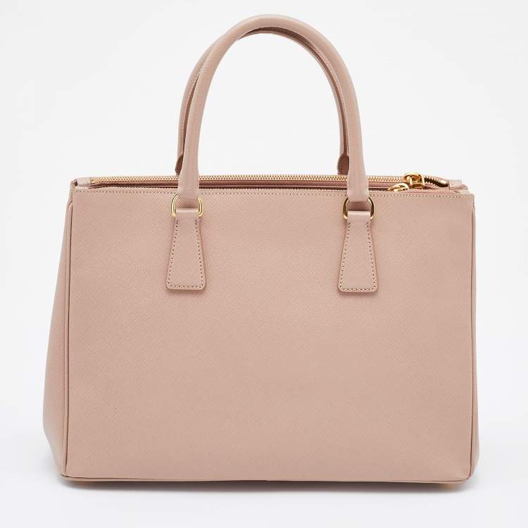 Pre Owned Prada Beige Saffiano Leather Medium Galleria Double Zip Tote