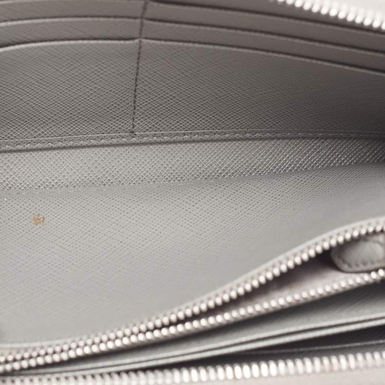 Prada Grey Leather Logo Zip Around Continental Wallet Prada