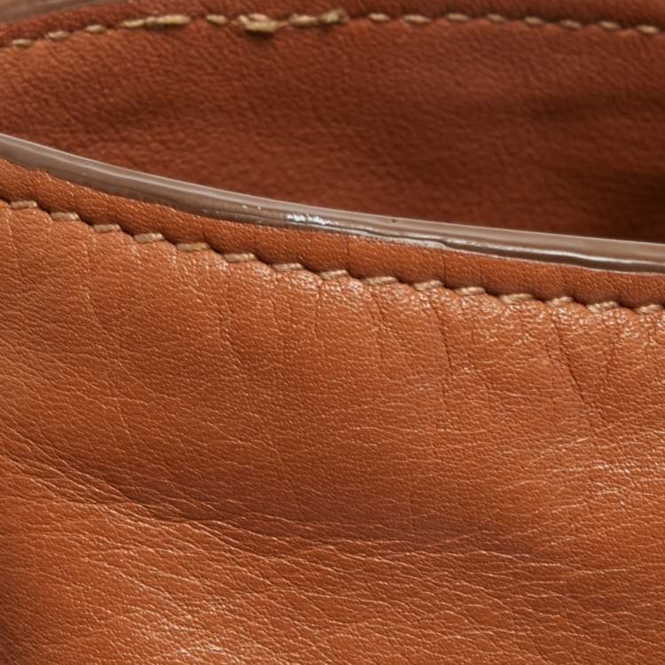 Pre Owned Prada Brown Calfskin Leather Nocciolo Top Handle Bag