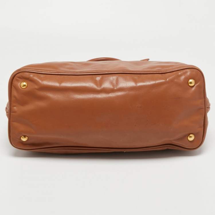 Pre Owned Prada Brown Calfskin Leather Nocciolo Top Handle Bag
