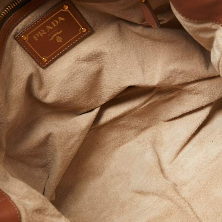 Pre Owned Prada Brown Calfskin Leather Nocciolo Top Handle Bag
