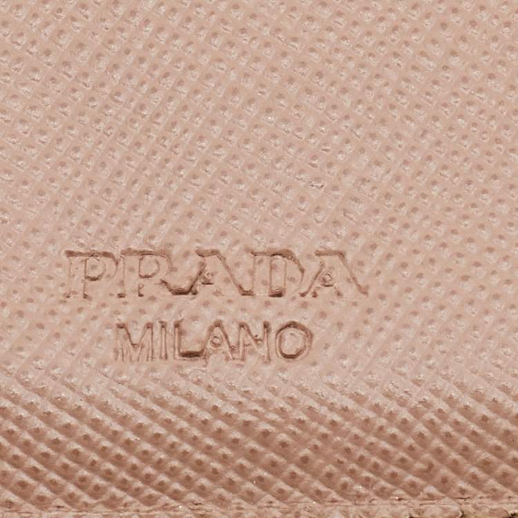 Pre Owned Prada Beige Saffiano Leather Trifold Compact Wallet