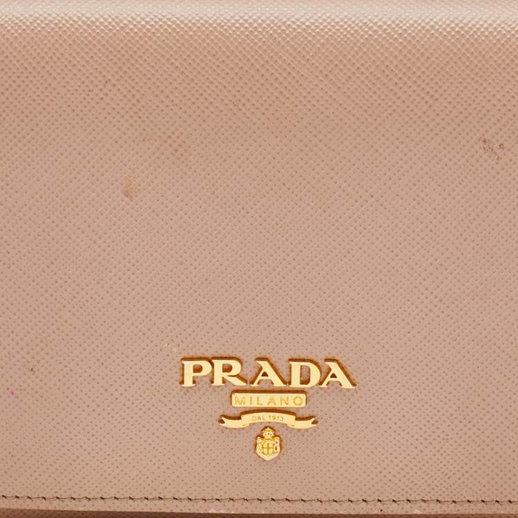Pre Owned Prada Beige Saffiano Leather Trifold Compact Wallet