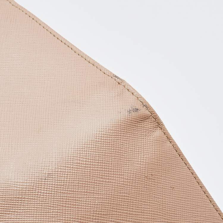 Pre Owned Prada Beige Saffiano Leather Trifold Compact Wallet