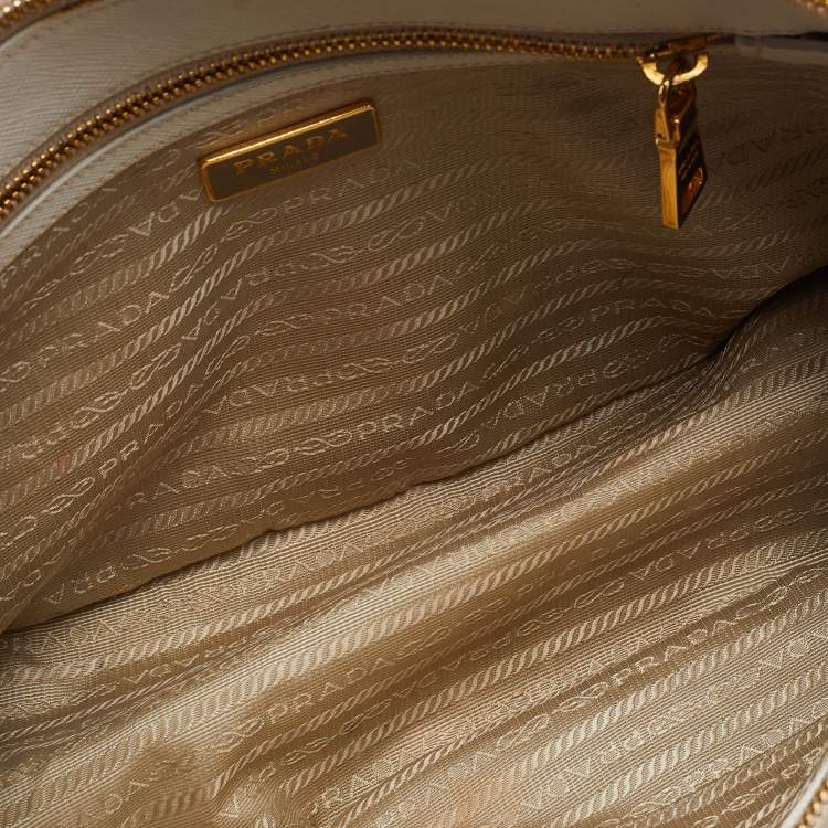 Pre Owned Prada White Saffiano Leather Medium Galleria Double Zip Tote