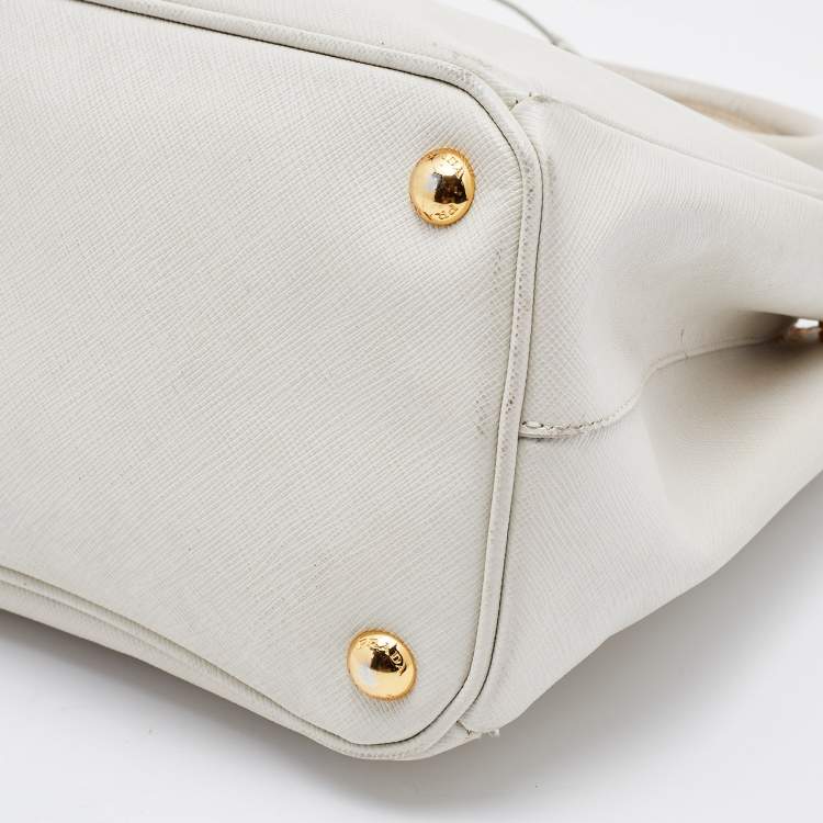 Pre Owned Prada White Saffiano Leather Medium Galleria Double Zip Tote