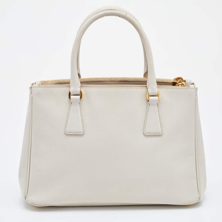 Pre Owned Prada White Saffiano Leather Medium Galleria Double Zip Tote