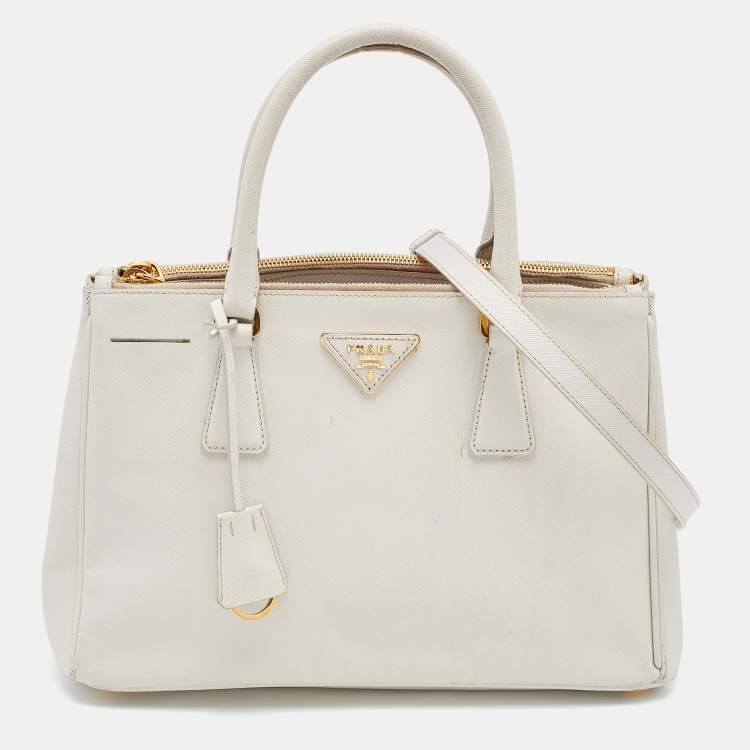 White Medium Prada Galleria Saffiano Leather Bag
